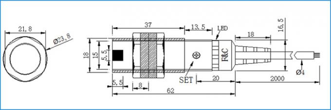 โฟโตอิเล็กทริคเซนเซอร์แบบสะท้อนแสง M18 ชนิดสะท้อนแสง NPN Type 2M Sensing Switch