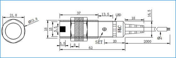M18 เซนเซอร์ตรวจจับโฟโตอิเล็กทริกท์ทรงกระบอก Retro-reflective NPN Type 2M Sensing Switch